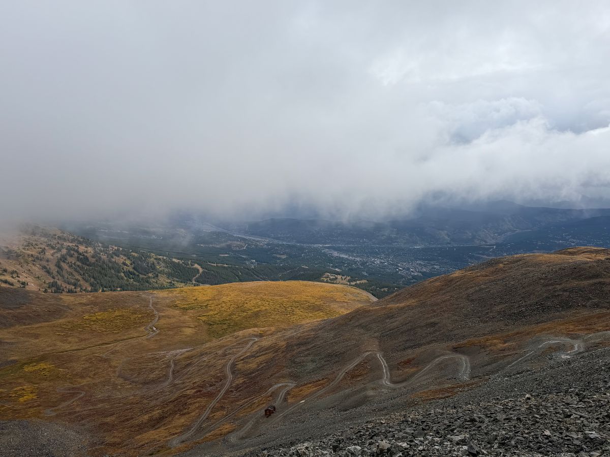 Low clouds rolling through the mountain ridges and alpine terrain above Breckenridge